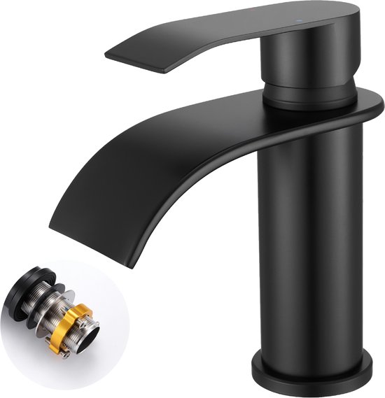 Auralum max Robinet de lavabo Zwart - Robinet de salle de bain Zwart - Rotatif à 360° - Acier inoxydable - Chaud & Froid - Tuyaux de raccordement 3/8 inclus