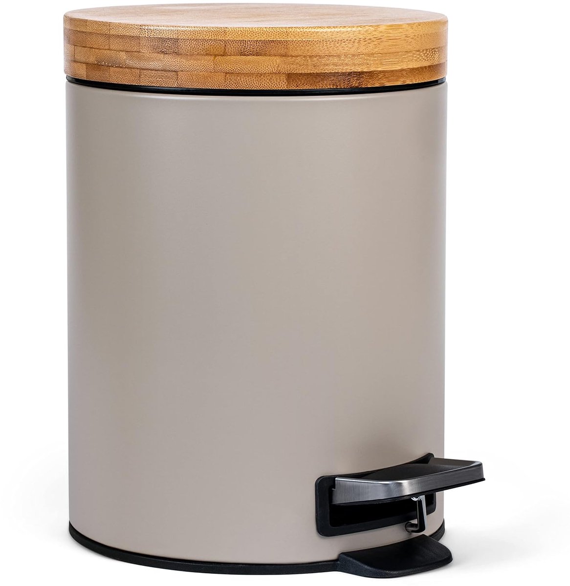Design Pedaalemmer Badkamer 5 Liter met Zacht Sluitende Top en Bamboe Accent