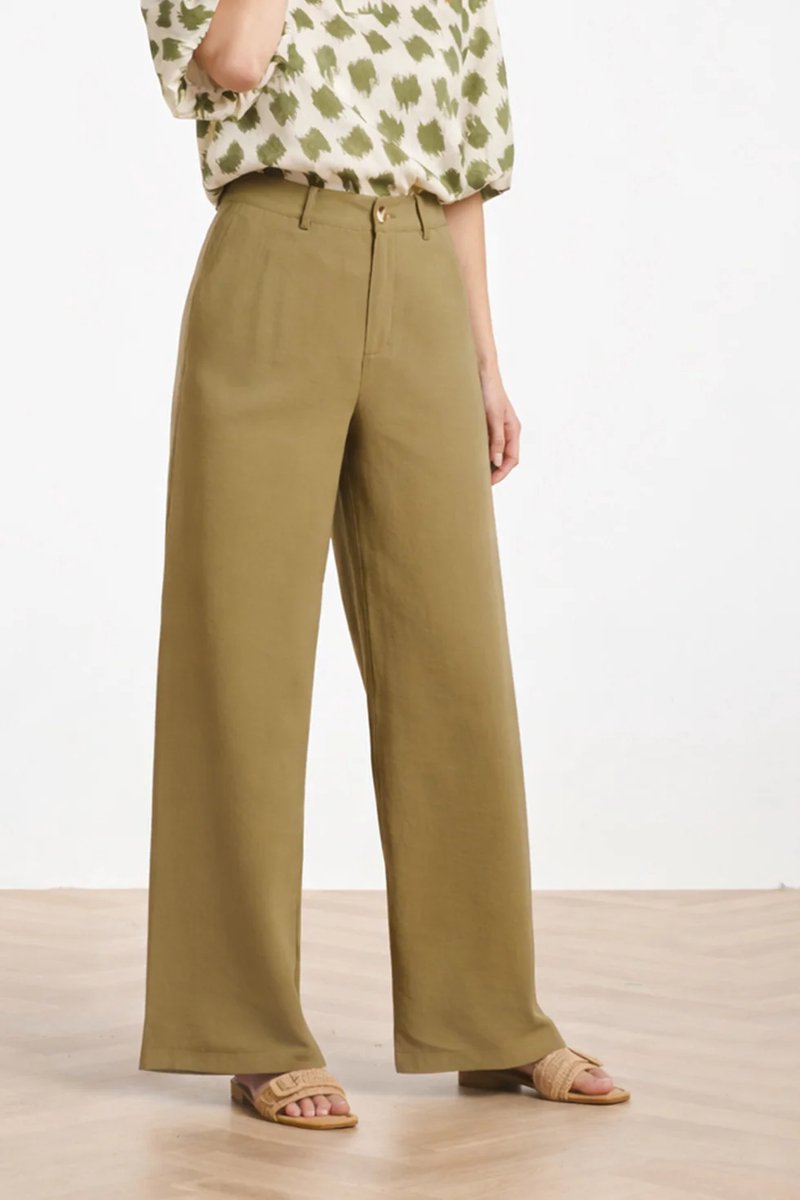 Smashed Lemon Los vallend Pants Mosterdgroen