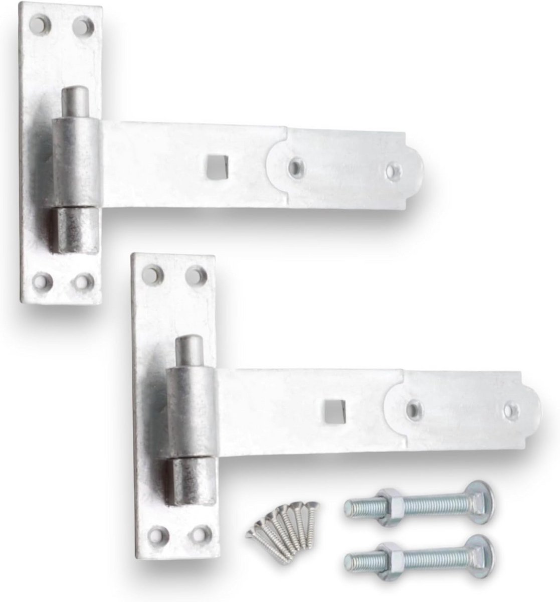 Haak en Band Scharnieren - Poort Scharnieren - Zware Poorten Beveiligen - Corrosiebestendig Gegalvaniseerd - 2 x 8 Inch - Zink