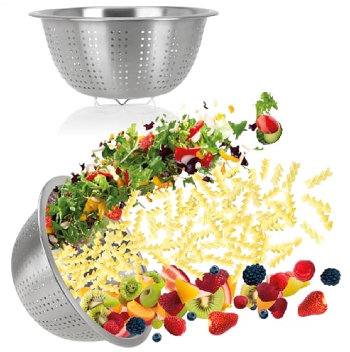 PromoHome Set van 2 ronde afdruipzeven - Roestvrijstalen keukenvergieten voor pasta en groenten
