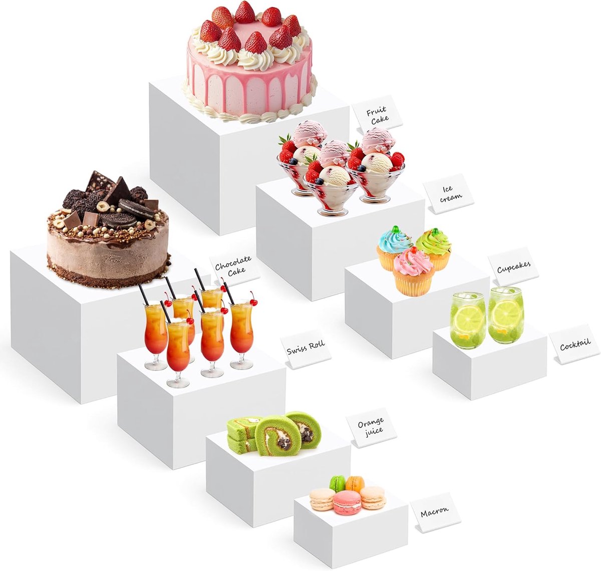 Set van 8 Witte Acryl Buffet Stands en Mini Serveerschalen voor Presentatie