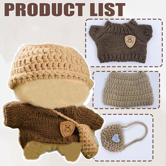 Handgemaakte Miniatuur Kleding Set voor 17 cm Pluche Poppen - Trui, Muts en Tas van Merkloos — afbeelding 5