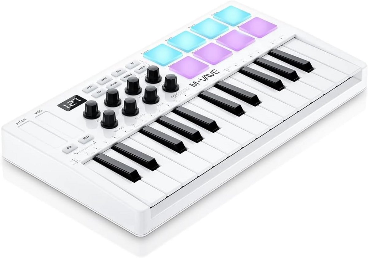Draagbare MIDI Keyboard Controller 25 Toetsen met Verlichte Drumpads en Bluetooth
