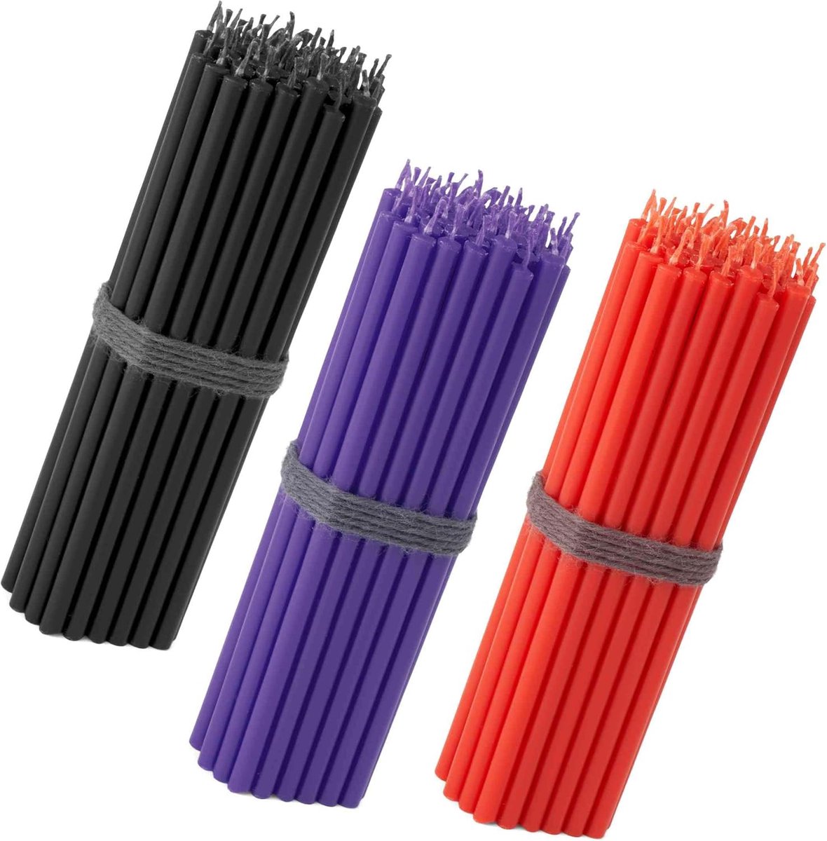 Set van 150 Dunne Staafkaarsen 16 cm - Zwart, Paars en Rood - Druppelvrij voor Decoratie en Evenementen