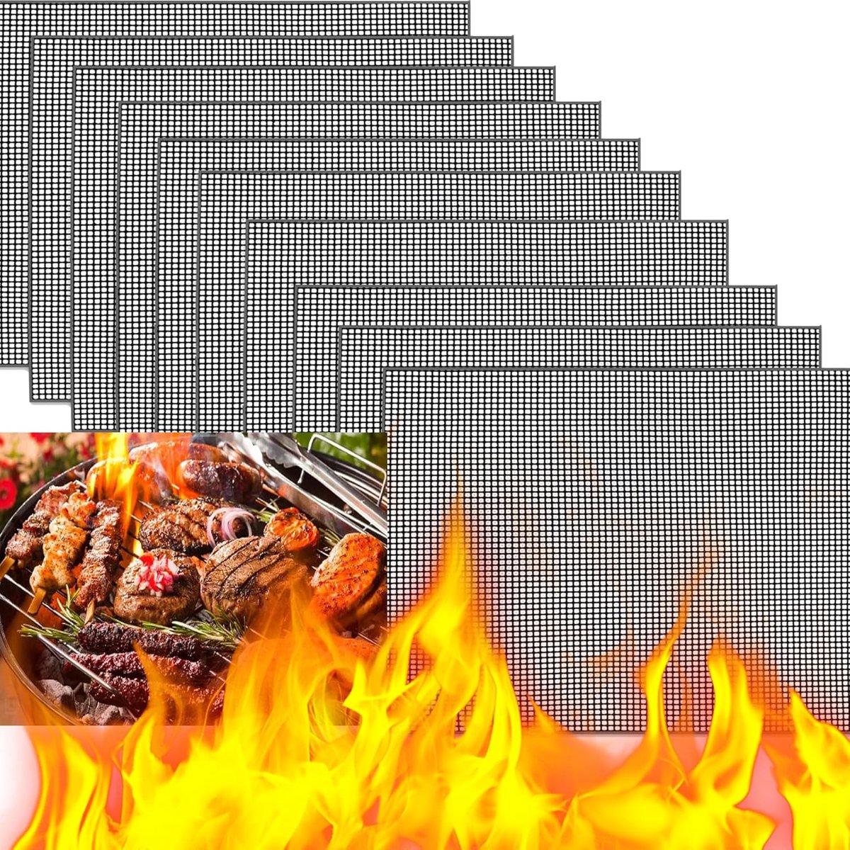 Famanu – Grill Mesh Mat - Niet Stick en Bakmat Herbruikbaar Grillnet - Barbecue Bakmatten - Teflon Grilling Net voor Grillen - Koken - Bakken - Barbecue (40 * 30cm)