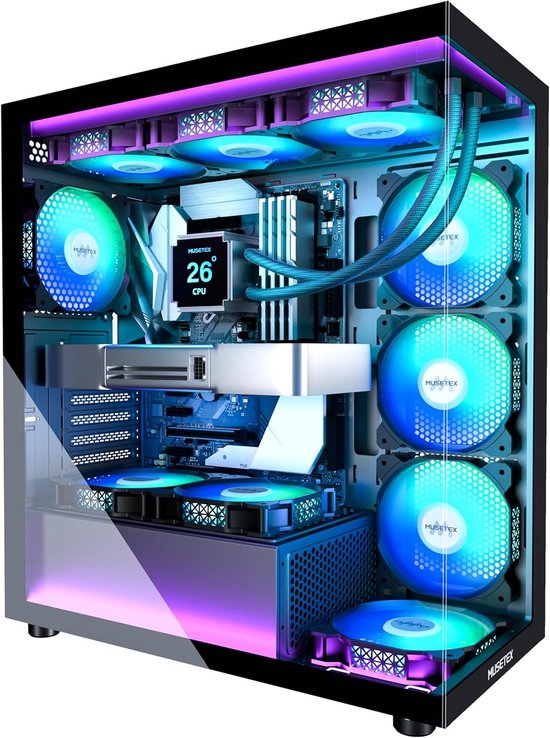 ATX Mid-Tower PC Behuizing met Panoramisch Glas en 7 Voorgeïnstalleerde ...