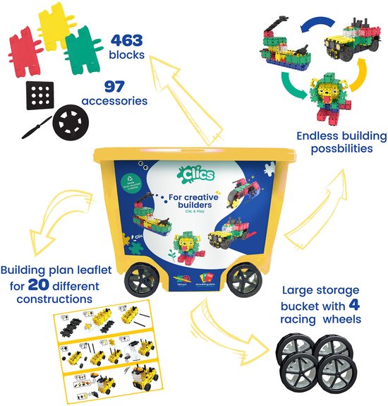 Clics bouwblokken– DUURZAAM SPEELGOED gemaakt van GERECYCLEERDE kunststof- bouwset 20 in 1 - speelgoed 4,5,6,7,8 jaar jongens en meisjes- educatief speelgoed- Montessori speelgoed- constructie speelgoed