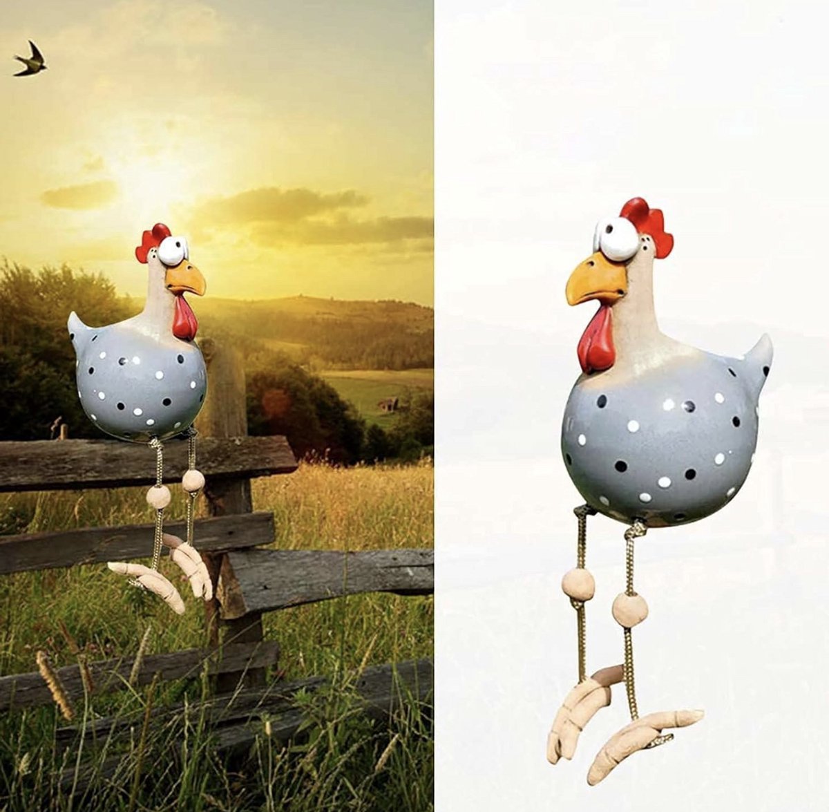 Keramische kip tuindecoratie – Handgemaakte dierenfiguur – Decoratieve hen met tuinprikker – Tuinbeeld ornament