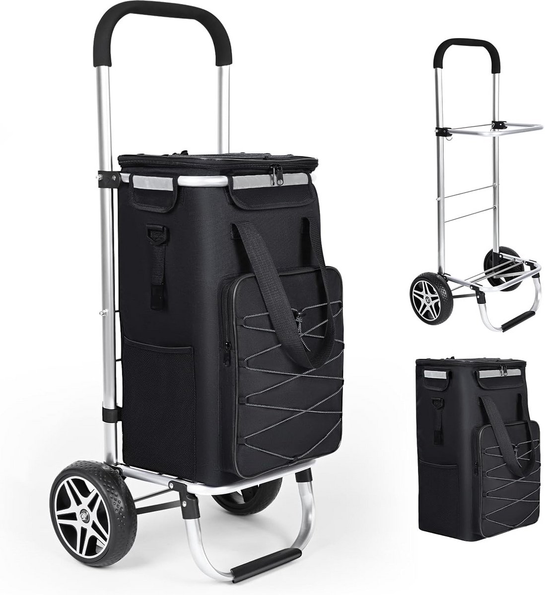 Grote 3-in-1 Boodschappentrolley met Koelvak en Afneembare Tas