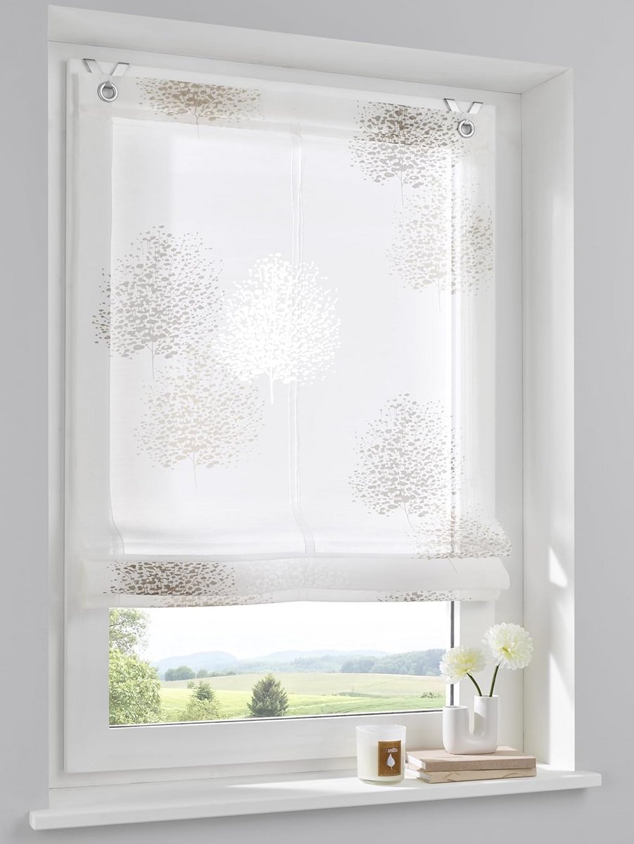 Vouwgordijn Wit/Taupe 80x140 cm - Zonder Boren Ophangen met Haken