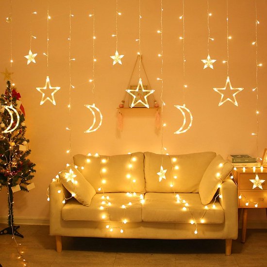 Lichtsnoer Voor Buiten - 3,5 Meter - Afstandsbediening - Met sterren en maan - Camping Decoratieve Lichtsnoer - Camping Lichtsnoer - Lichtslinger - Sfeerverlichting Buiten en Binnen - Prikkabel - Tuinverlichting - Lampjes Slinger - USB/batterijen — afbeelding 4