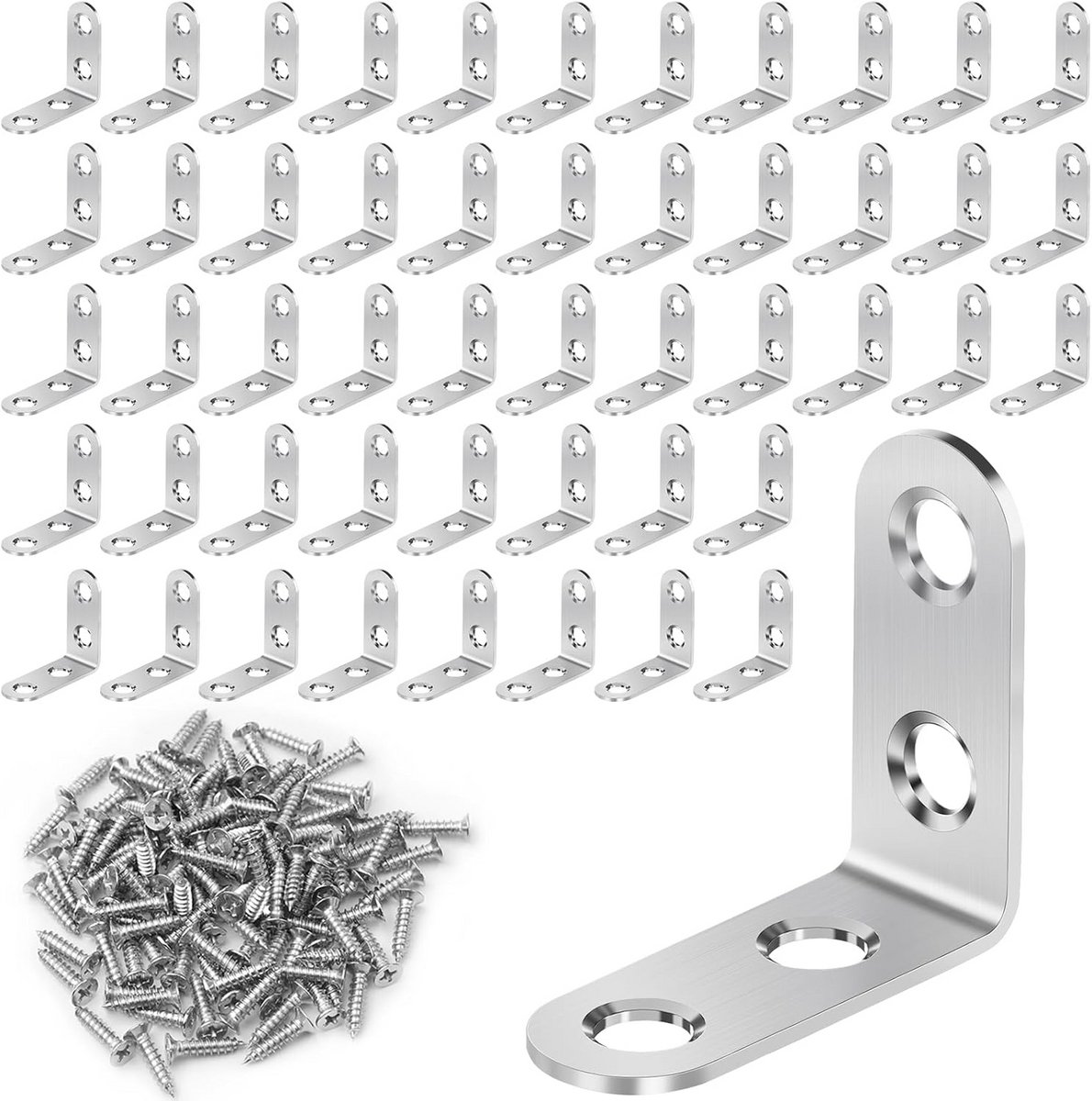 50x Hoekijzers RVS 40x40mm voor Meubelbouw en Reparatie