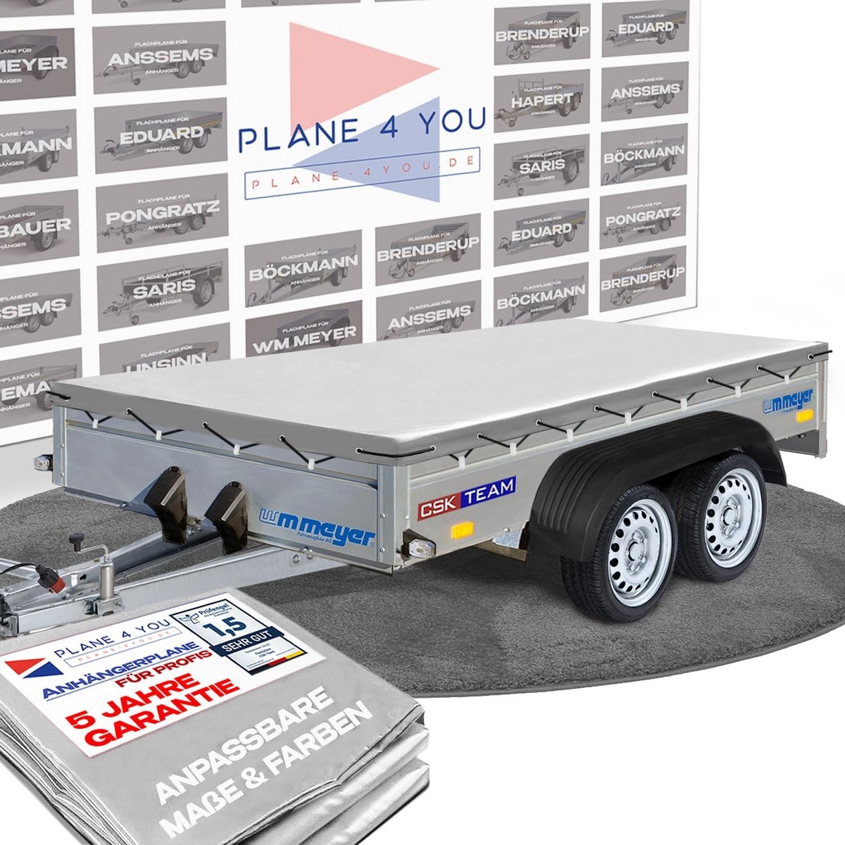 Waterdicht Aanhangerzeil Plat Grijs 307 x 157 cm - Op Maat Gemaakt Dekzeil