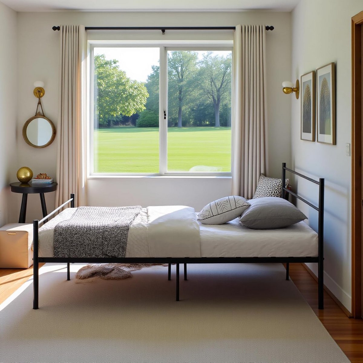 Eenpersoons Metalen Bedframe met Hoofdeinde 90x190 cm Zwart Stevig Onderstel