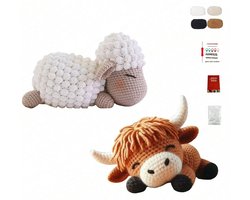Crochet Stier & Schaap Kit – DIY Haakpakket Knuffels – Complete Haakset voor Beginners – Inclusief Haaknaald & Accessoires