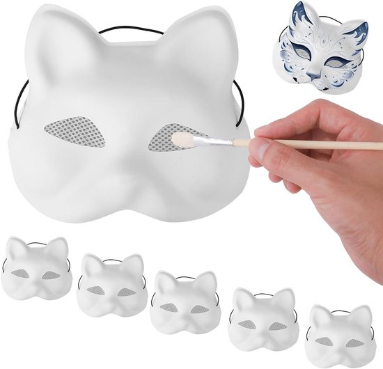 Allecto- Kattenmaskers - Cosplay - Speels - Blanco - Kattengezichtsmasker - Therian - Vossenmaskers - Voor Dans - Halloween Carnavalfeest - 5st Kattenmaskers met Ooggaas, Maskerademasker, Kostuumrekwisiet.