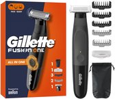 Gillette Fusion5 One alles-in-één trimmer en scheerapparaat in het zwart met accessoires.