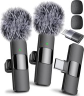 Microphone Mini Sans Fil Convient pour iPhone, iPad, Android – Pack de 2 Microphone Cravate pour Enregistrement Vidéo – Convient pour iPhone Mic Enregistrement Cristallin avec USB-C pour Créateurs de Contenu