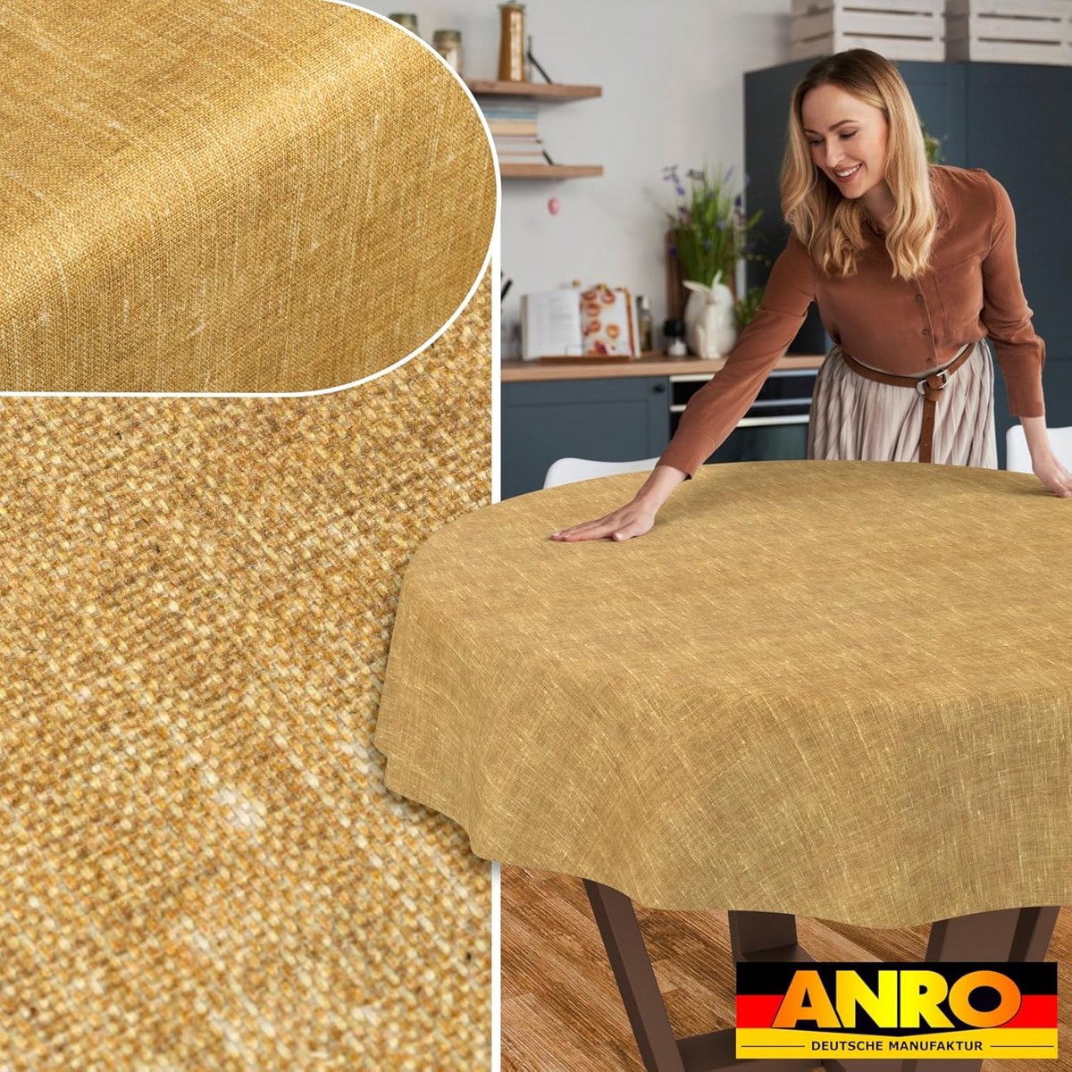 Rond Tafelkleed 120 cm Mosterd Geel - Waterdicht, Vlekbestendig en Afwasbaar Tafelzeil