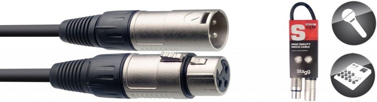 30 cm XLR microfoonkabel vrouwelijk naar mannelijk