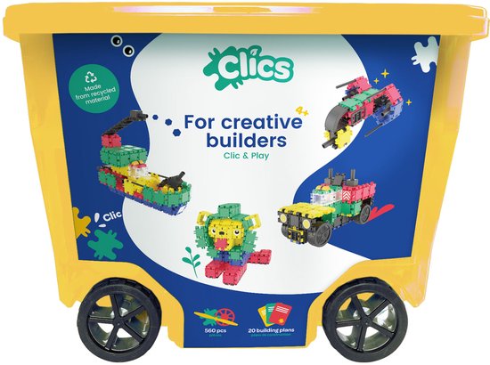 Clics bouwblokken– DUURZAAM SPEELGOED gemaakt van GERECYCLEERDE kunststof- bouwset 20 in 1 - speelgoed 4,5,6,7,8 jaar jongens en meisjes- educatief speelgoed- Montessori speelgoed- constructie speelgoed