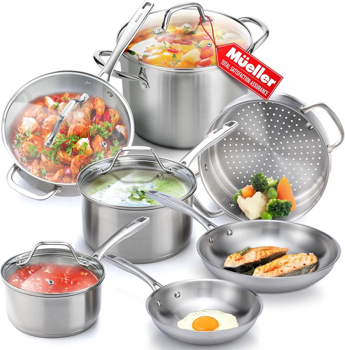 11-delige RVS Kookgerei Set - Complete Pan & Pannenset met Ergonomische Handvatten
