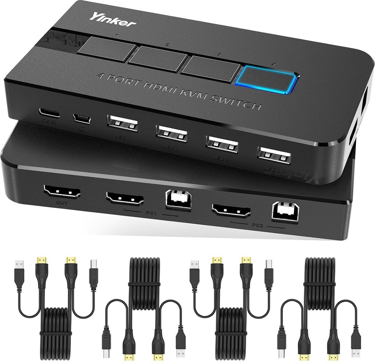 KVM Switch 4 Poorten 4K 60Hz HDMI - Desktop Monitor Schakelaar