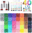 Een assortiment van 40 kleuren rhinestones, lijm en pincet.