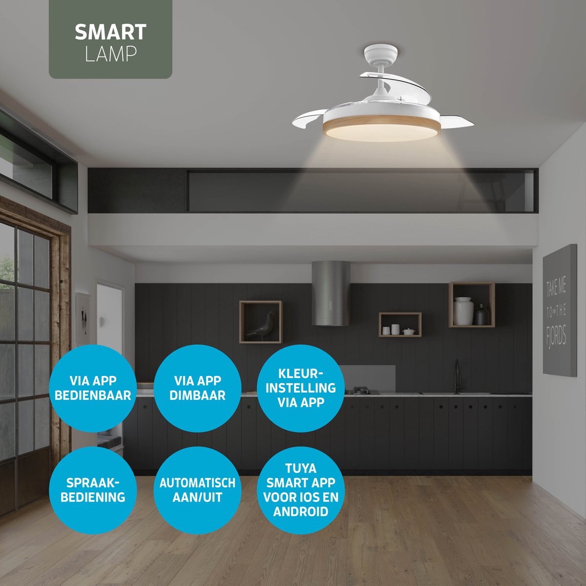 Varin Smart Plafondventilator met LED verlichting RGBW - Wit/Lichthout thumbnail 3
