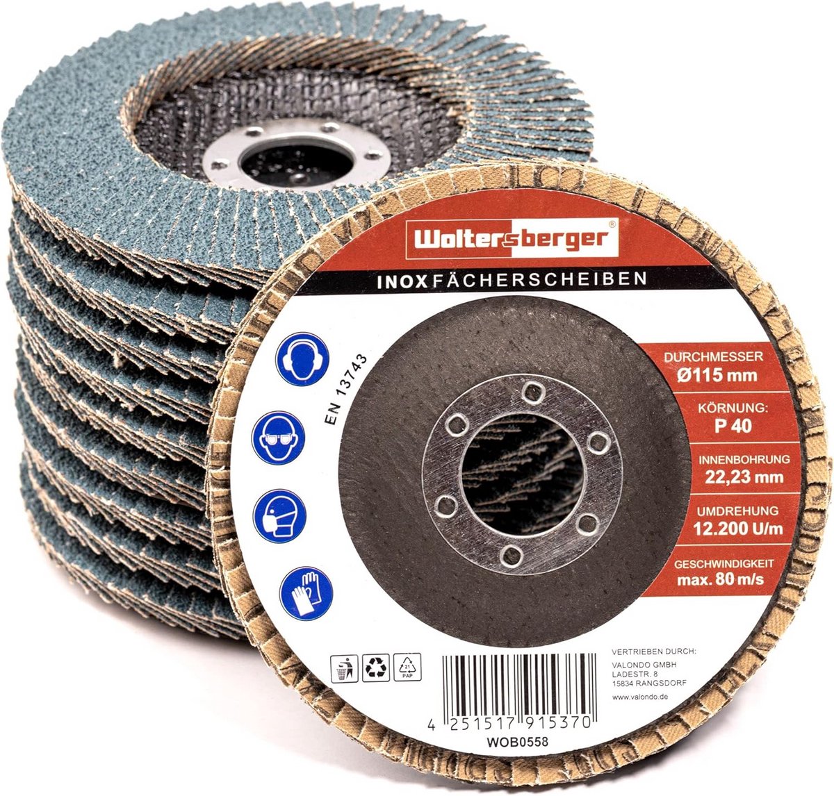 10x Zirkonia Schijven 115mm Korrel 60 voor RVS en Metaal - Schuurwaaierschijven Mop
