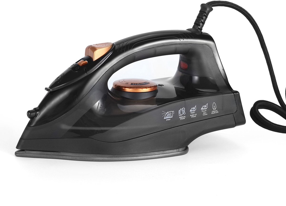 NETTLIFE Stoomstrijkijzer - 1200W - Keramische Strijkplaat - Anti-Kalk - Snel Opwarmen - Zwart