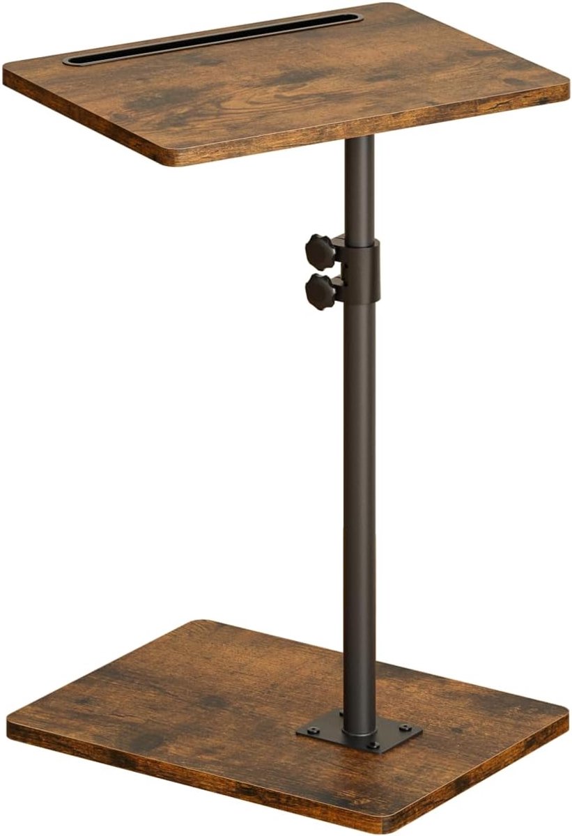 Bijzettafel, C-vorm, in hoogte verstelbaar, 360 graden roterende salontafel klein, 40 x 30 x (45-81) cm, houten koffietafel