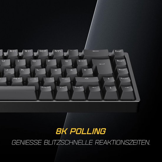 Compact 65% Gaming Toetsenbord met Hall Effect Schakelaars, 8000 Hz, Stille Magnetische Switches en ISO-Duits van Merkloos — afbeelding 4