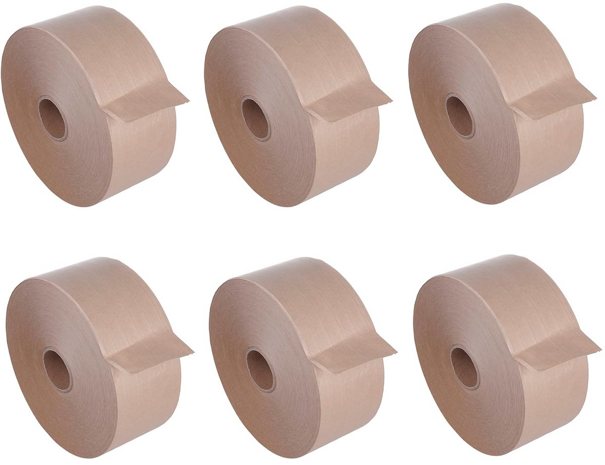 Wateractieve Kraft Tape voor Dispenser - 6 Rollen - 70mm x 150m - Verstevigd Papier