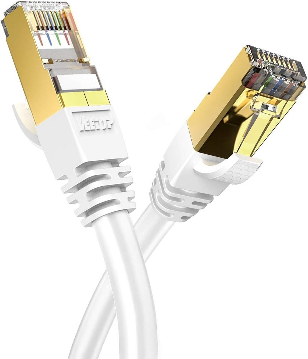 Netwerkkabel Lan Kabel Cat 8 40 Gbps Hoge Snelheid voor Internet en Gaming 30m Wit