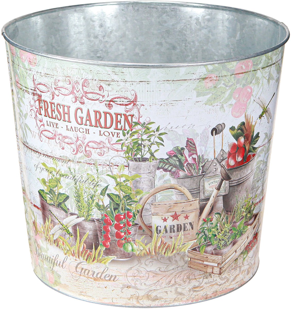 Ronde metalen plantenbak/bloempot Fresh Garden H21cm