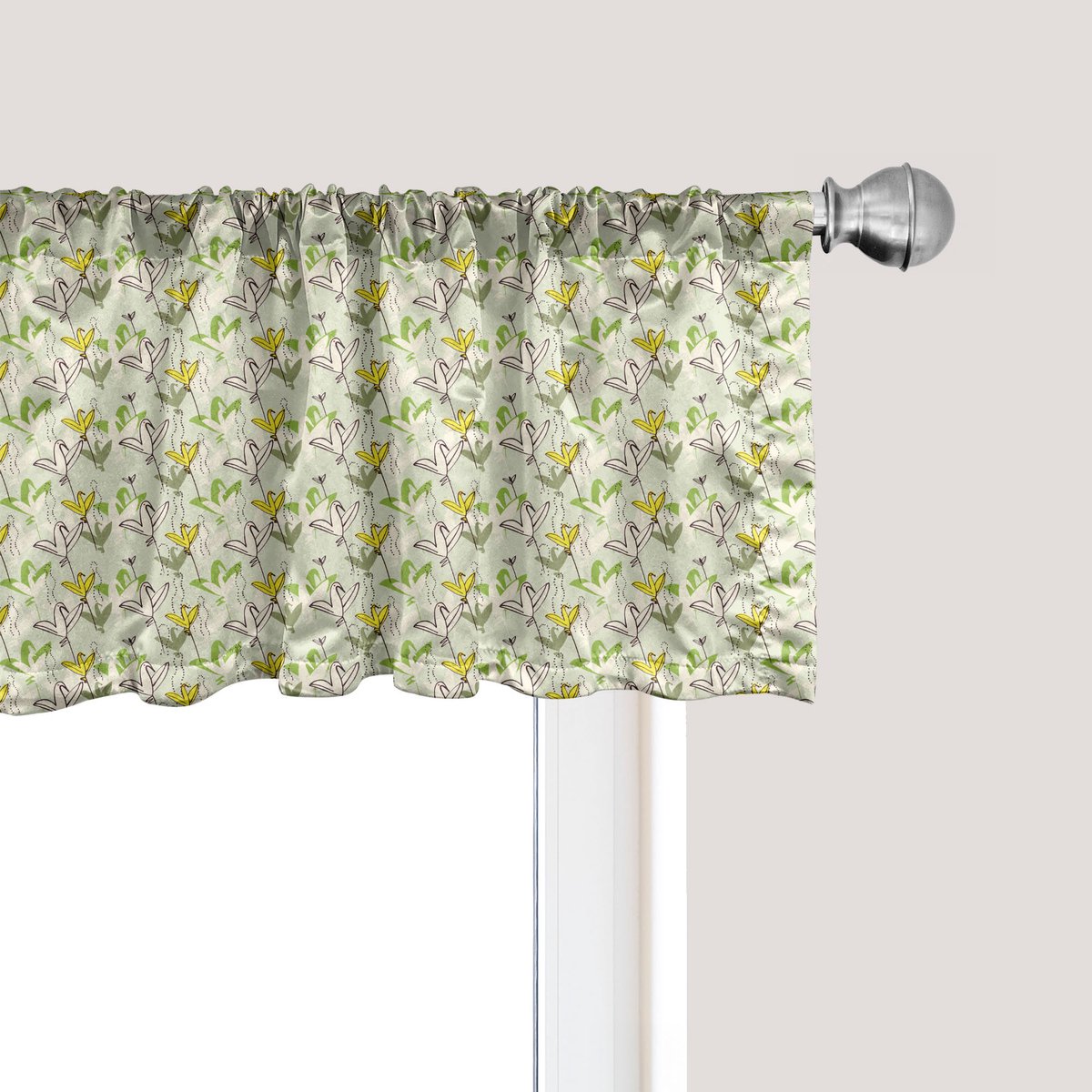 ABAKUHAUS Botanische raamvalance, gordijnvalance voor keuken en slaapkamer met tunnelzoom, 137 cm x 45 cm, limoengroen geel en beige
