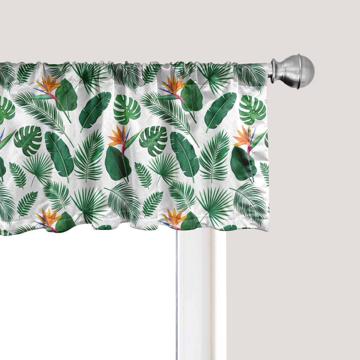 ABAKUHAUS Philodendron raamvalletje, gordijnvalletje voor keuken en slaapkamer met tunnelzoom, 137 cm x 45 cm, jagersgroen/varengroen