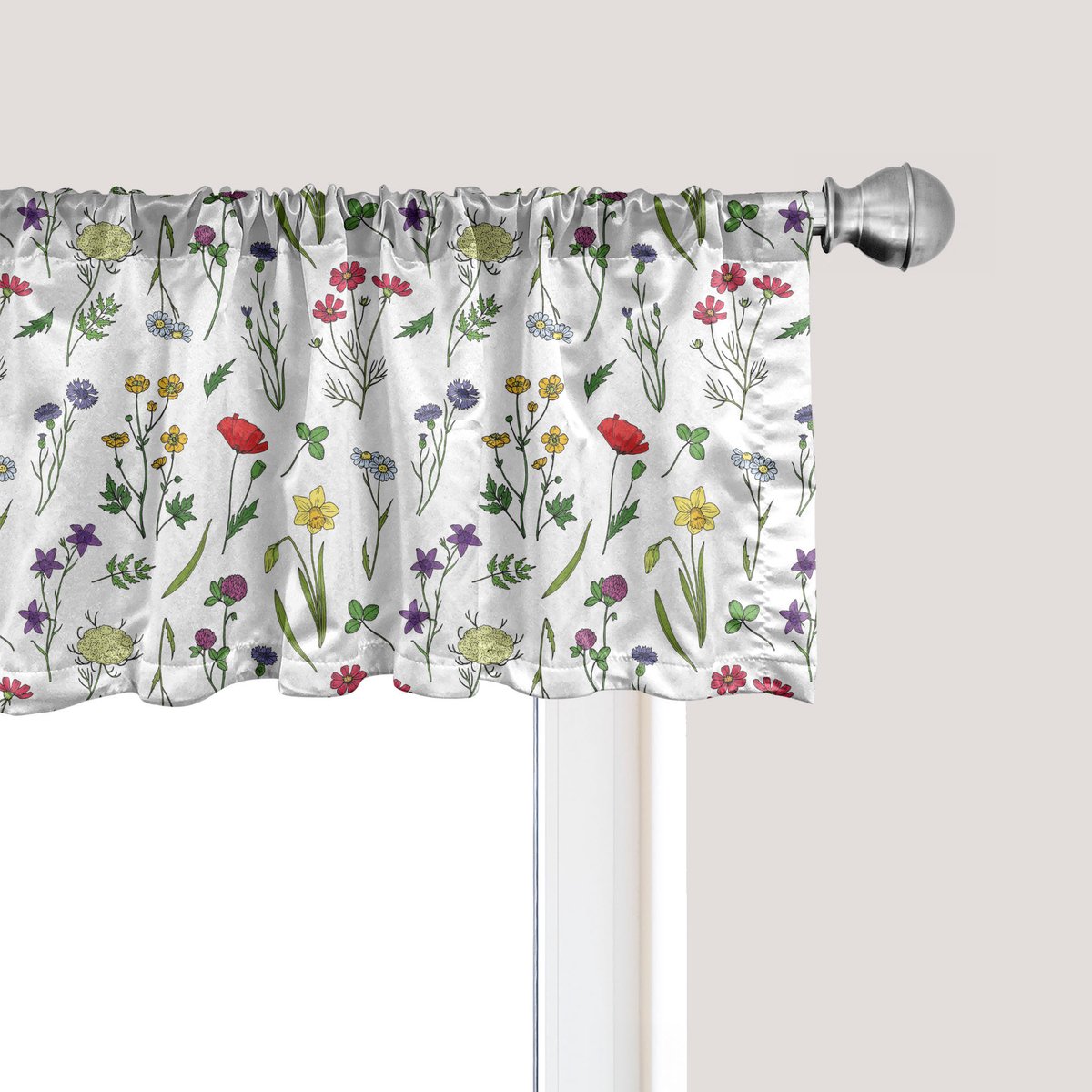 ABAKUHAUS Bloemenraamvalletje, Gordijnvalletje voor keuken en slaapkamer met tunnelzoom, 137 cm x 45 cm, Meerkleurig