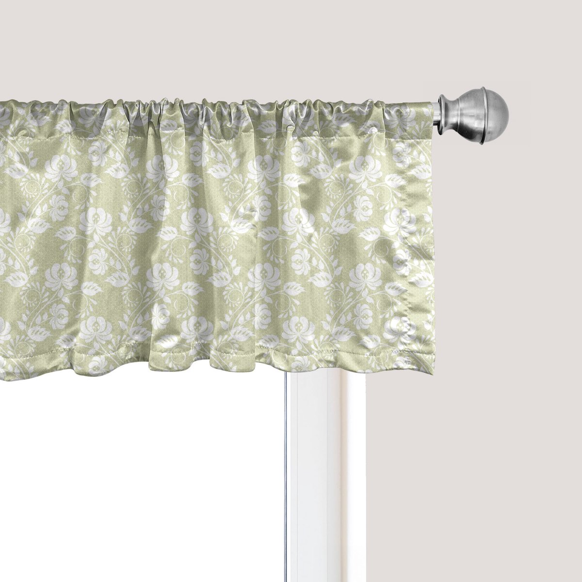 ABAKUHAUS Vintage Raamvalletje, Gordijnvalletje voor Keuken en Slaapkamer met Tunnelzoom, 137 cm x 45 cm, Licht kaki wit