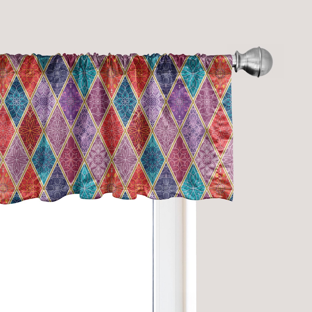 ABAKUHAUS Geometrische raamvalance, gordijnvalance voor keuken en slaapkamer met tunnelzoom, 137 cm x 45 cm, meerkleurig