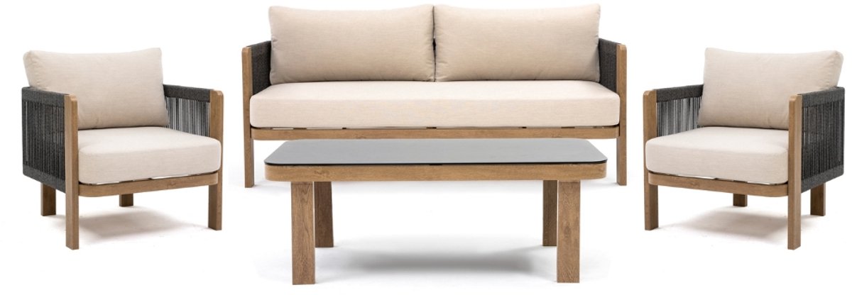 Paloma Loungeset - Tuinset - 4 Delig - 5 Zitplaatsen - Aluminium Woodcolor Frame - Beige