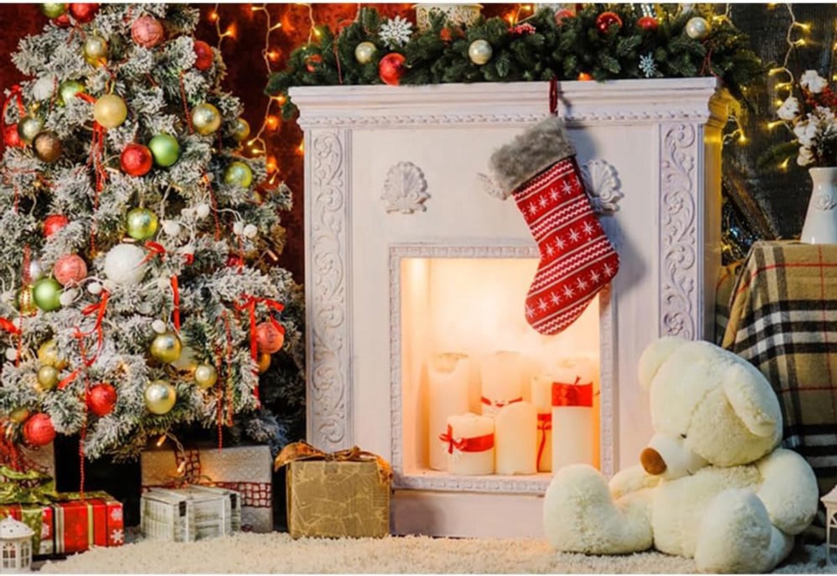 Kerstmis Achtergrond 3x2m Vinyl Fotografie Decoratie Kerstboom Open Haard Studio Props