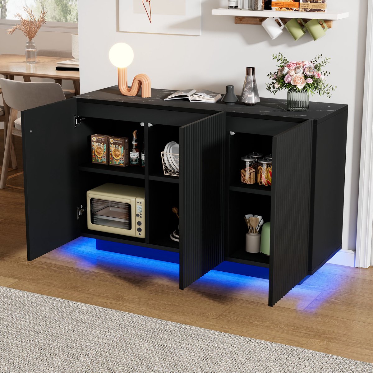 STILVORA Dressoir - Slimme Ledverlichting Met Bluetooth - Opbergkast Voor Woonkamer En Hal - MDF Zwart - 120x40x75 Cm