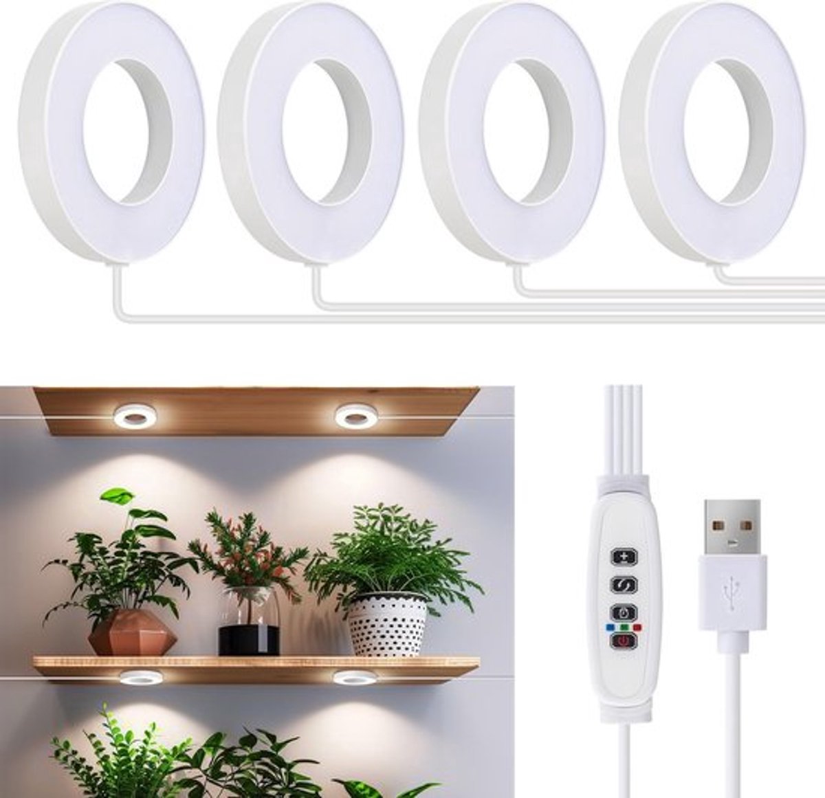 Plafond Plantenlamp - Groeilamp - Kweeklamp Led Full Spectrum - 192 LED Plantenlamp voor Kamerplanten - met 3/9/12H-timer - 3 verlichtingskleuren - Dimbaar - Plantenlampen voor kleine planten - 4-pack