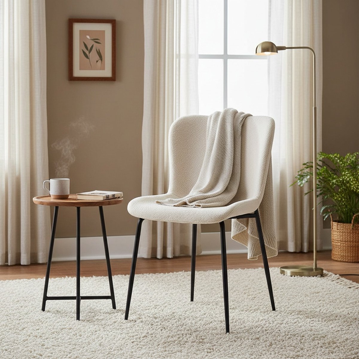 KOMHTOM BLACKCOLORS Moderne eetkamerstoelen met hoge ronde rugleuning, stoffen bekleding en metalen poten (3 kleuren) | Set van 2 Wit