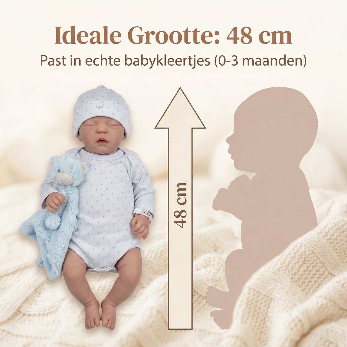 Levensechte Reborn Babypop - 48 cm - Volledig Siliconen Lichaam - Slapend - Waterdicht & Poseerbaar - Inclusief Kleding & Magnetische Speen - Realistisch Speelgoed - Wit — afbeelding 4
