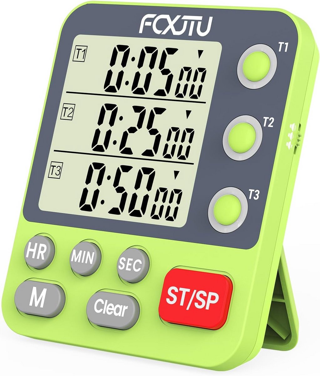 Digitale Keukentimer met 3 Kanalen - Teller en Aftellen met Groot Display