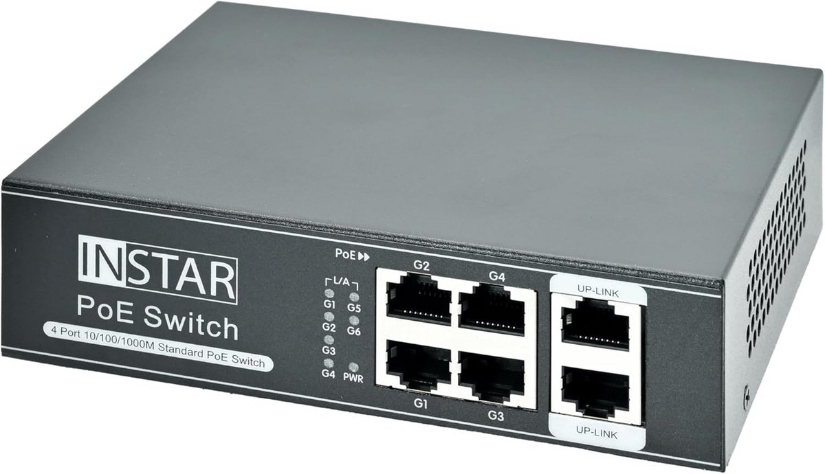 Gigabit PoE Switch met 4 Poorten voor IP Camera's en Access Points - 65W